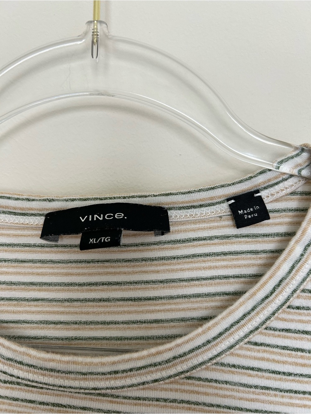 Vince. Pima Cotton Long Sleeve Striped T Shirt Size XL Green and Yellow - Picture 2 of 6